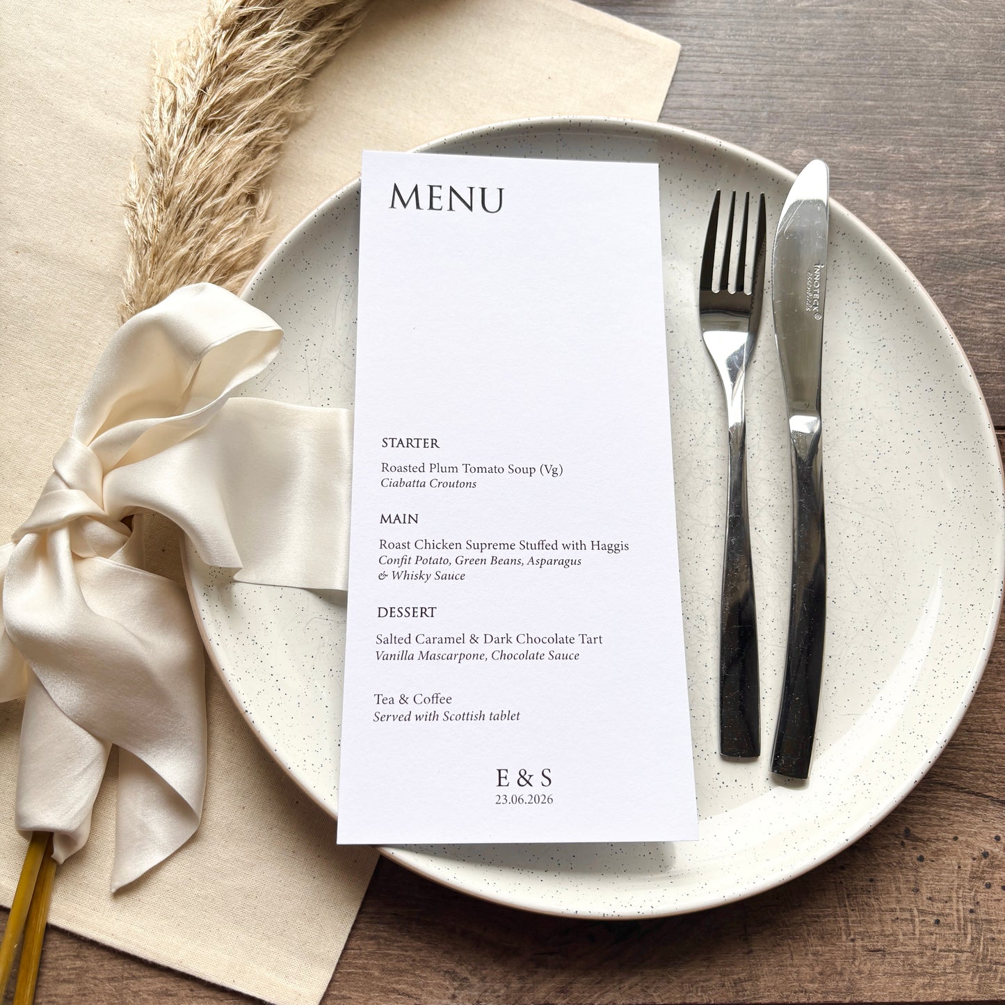 EVA - Printed Menu Cards (with option of place card and clip add on)