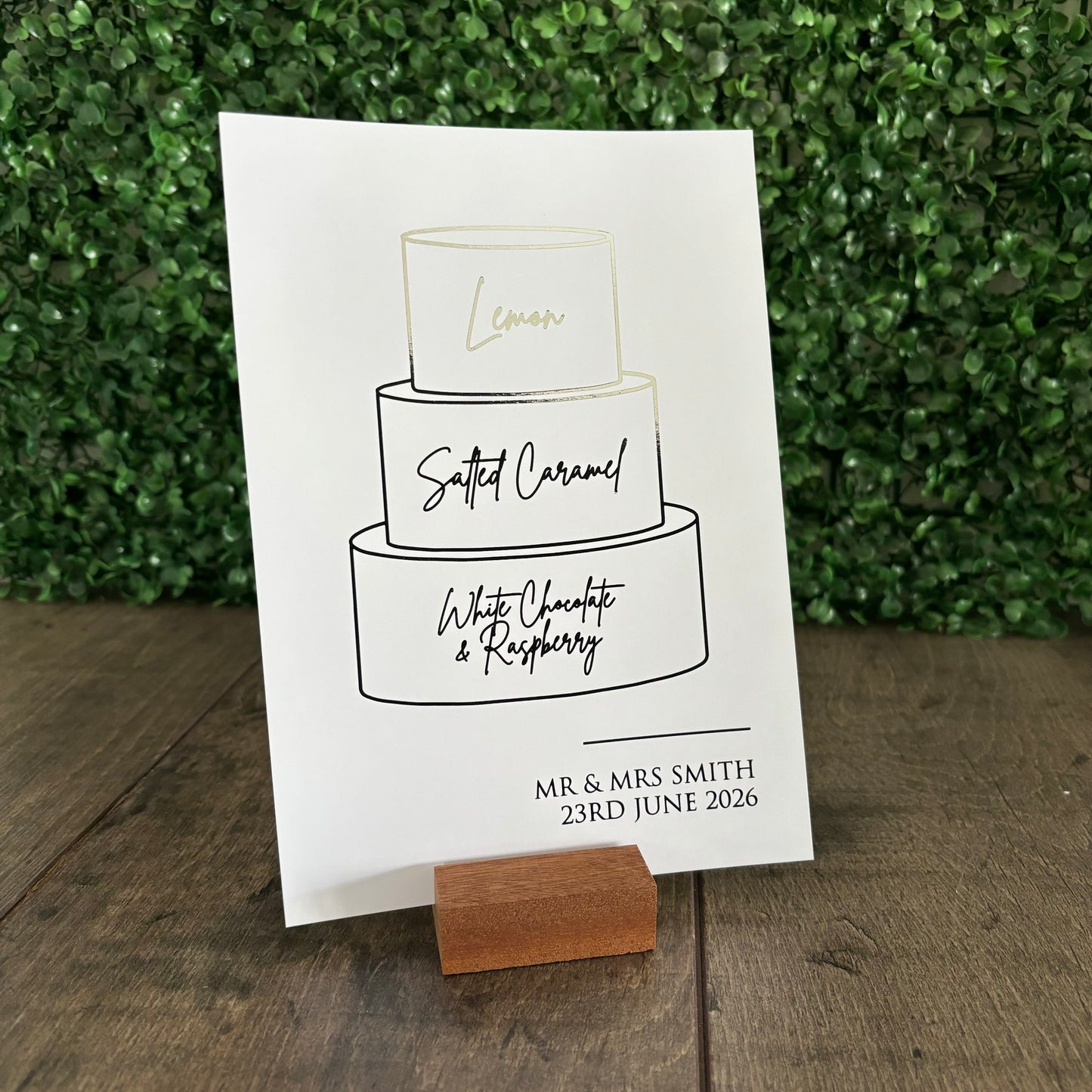 EVA - Wedding cake foiled sign with personalised flavours