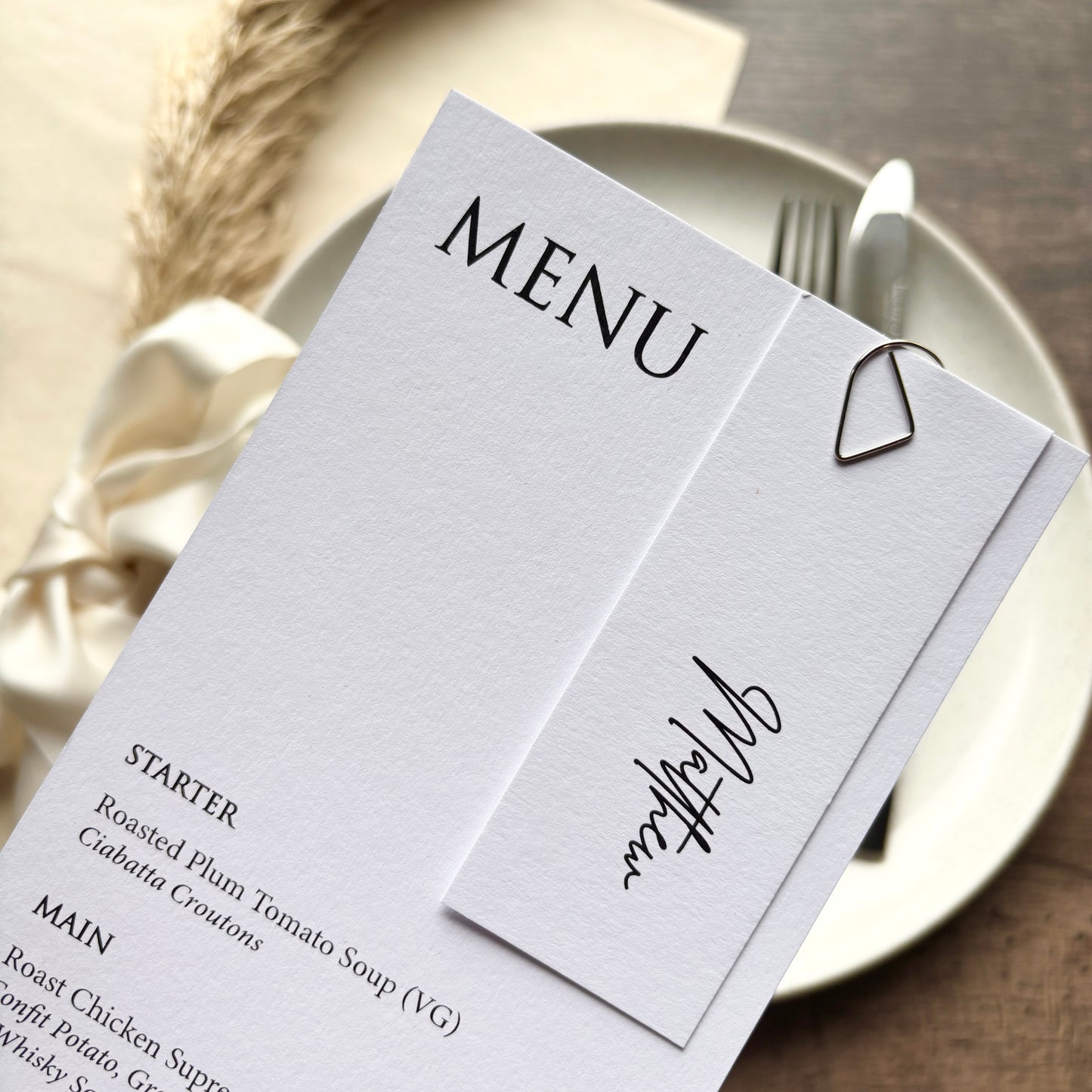 EVA - Printed Menu Cards (with option of place card and clip add on)