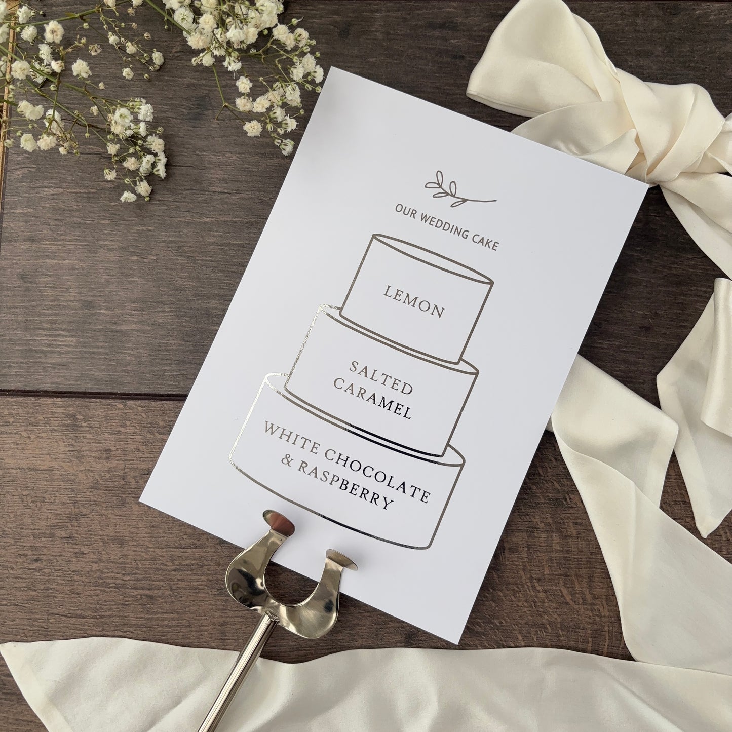 Wedding Cake Foiled Sign with Personalised Flavours / Style Grace