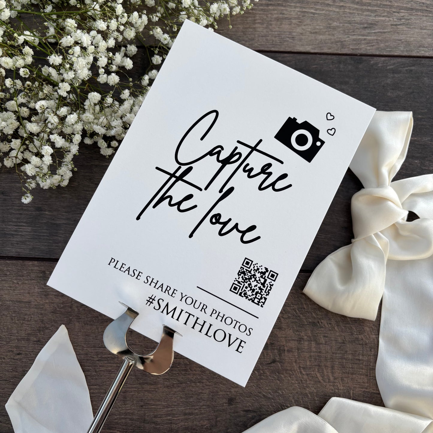 Capture the Love Wedding Printed Sign with QR Code & Hashtag / Style Eva