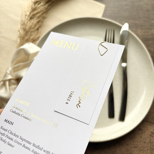 EVA - Foiled Menu Cards (with option of place card and clip add on)