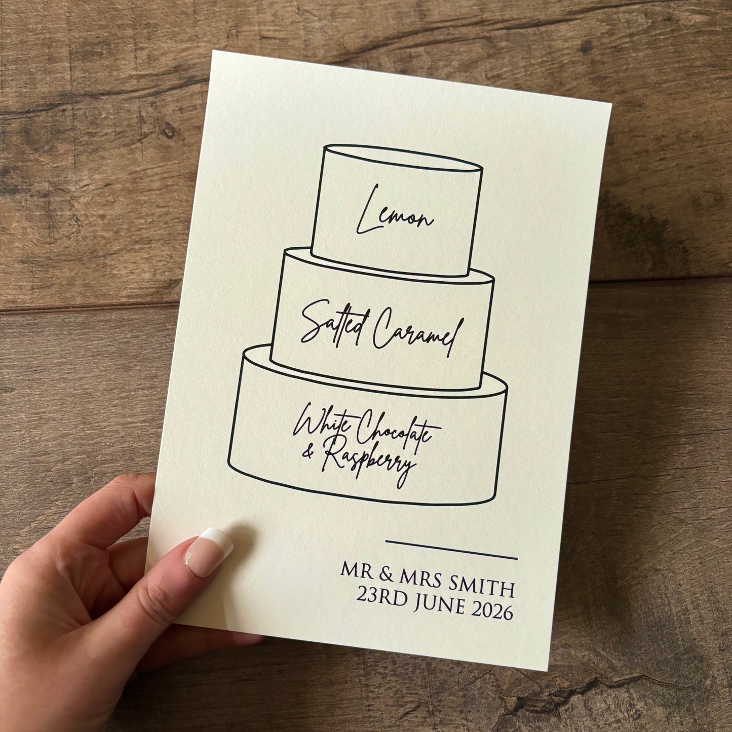 EVA - Wedding cake printed sign with personalised flavours