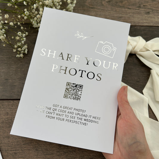 'Share Your Photos' Wedding Foiled Sign with QR Code / Style Grace