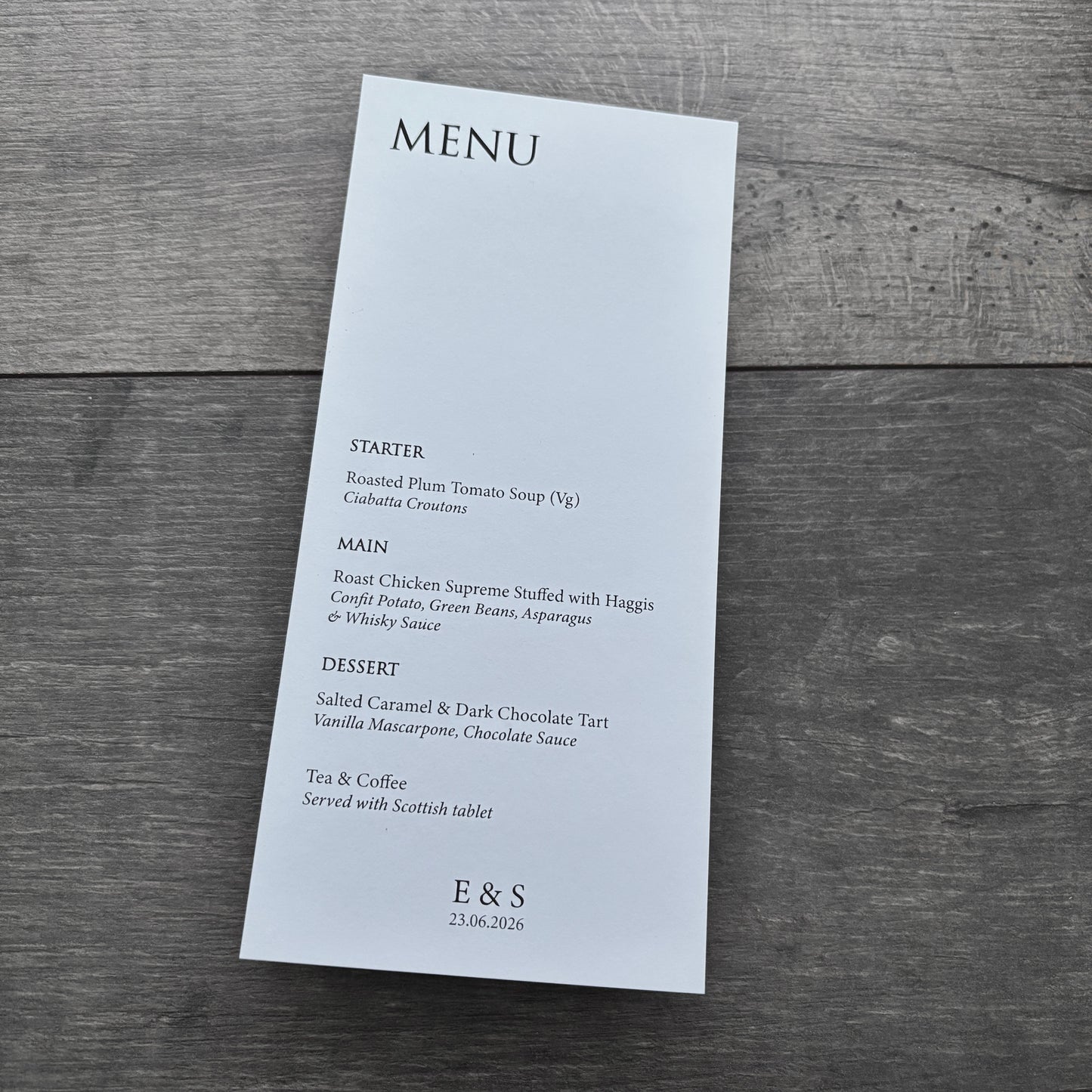 EVA - Printed Menu Cards (with option of place card and clip add on)