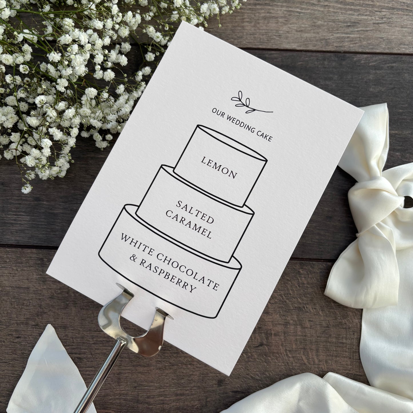 Wedding Cake Printed Sign with Personalised Flavours / Style Grace