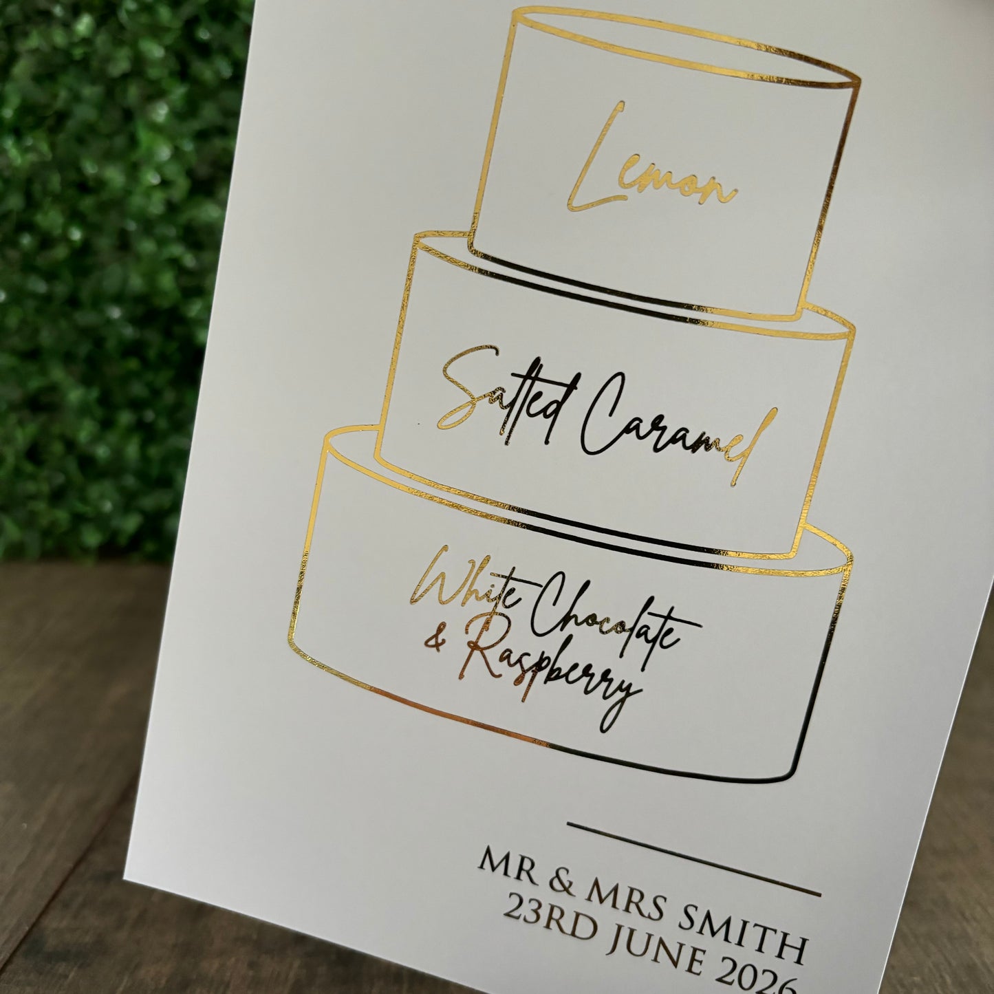 EVA - Wedding cake foiled sign with personalised flavours