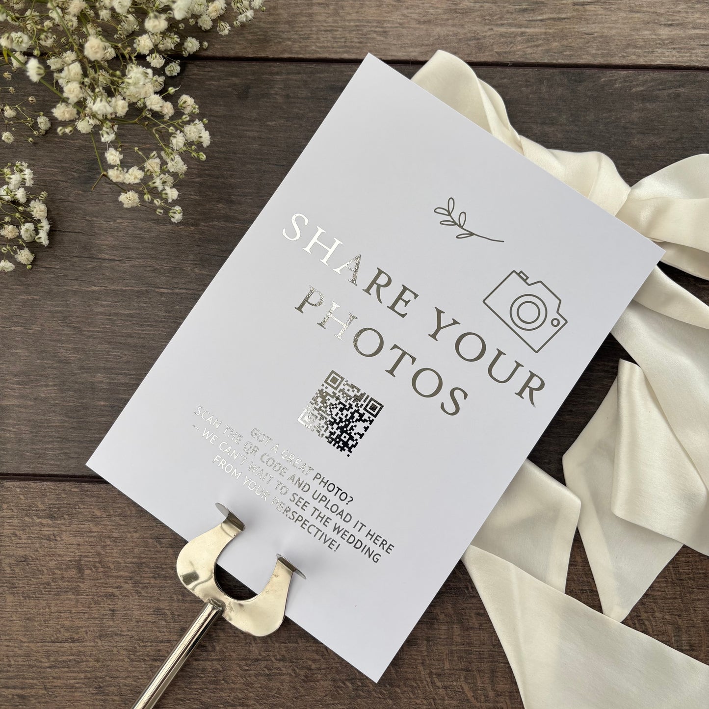 'Share Your Photos' Wedding Foiled Sign with QR Code / Style Grace