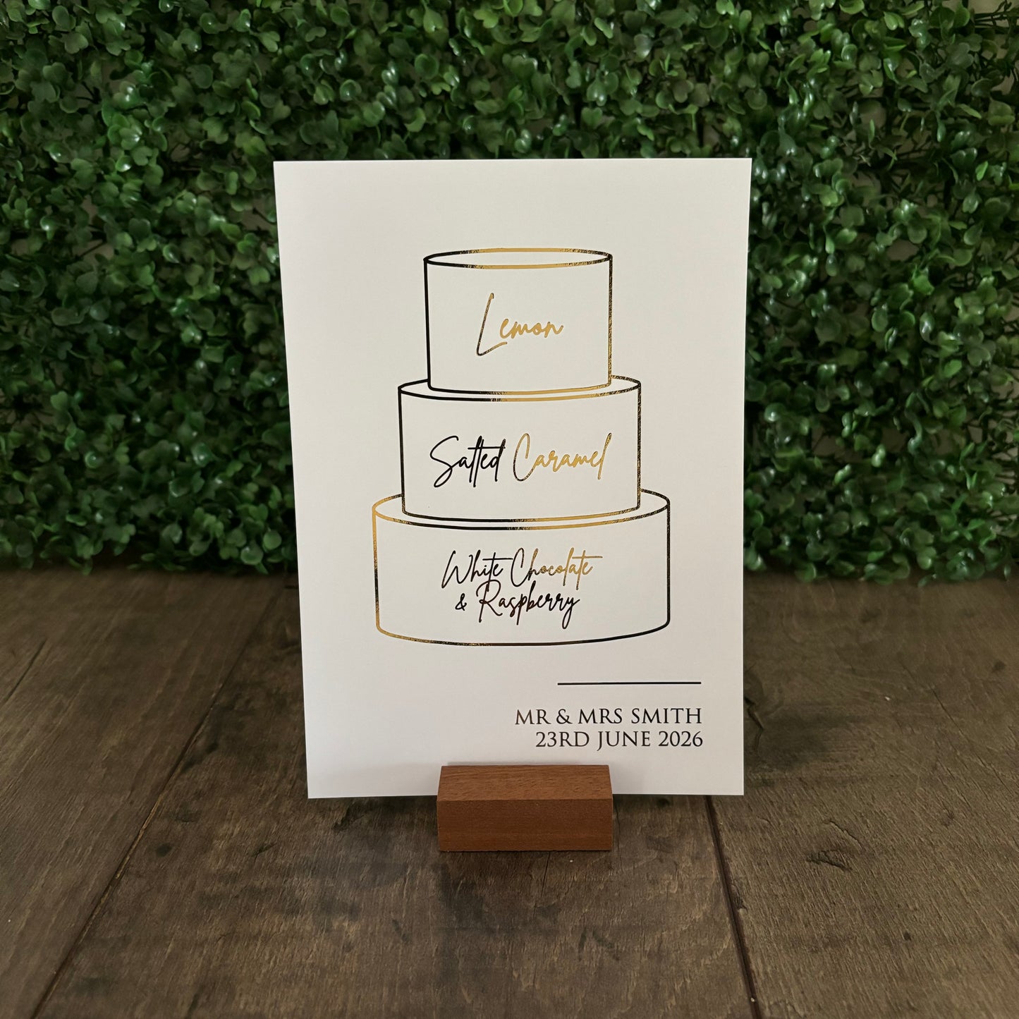 EVA - Wedding cake foiled sign with personalised flavours