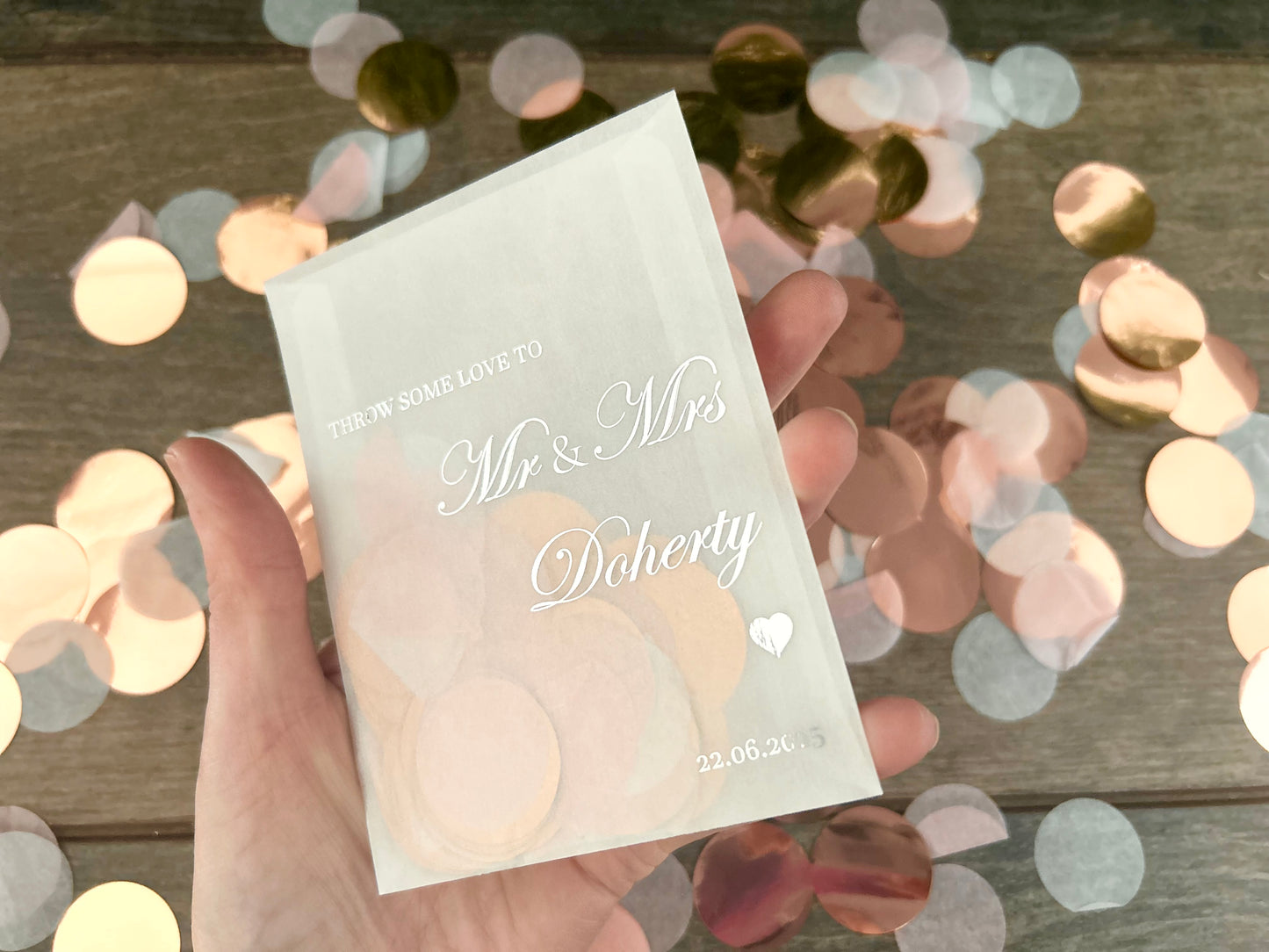 Throw some love italic personalised foiled confetti bags