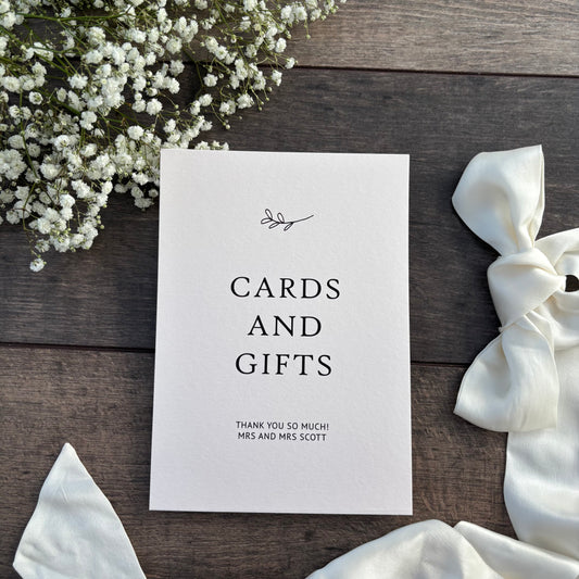 Wedding Cards and Gifts Printed Sign - Table Signage / Style Grace