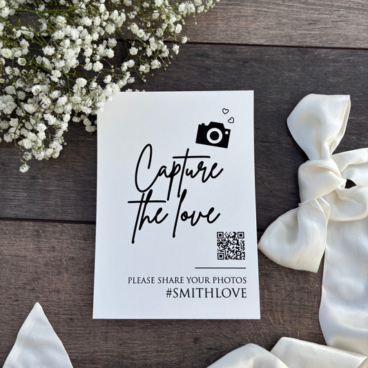 Capture the Love Wedding Printed Sign with QR Code & Hashtag / Style Eva