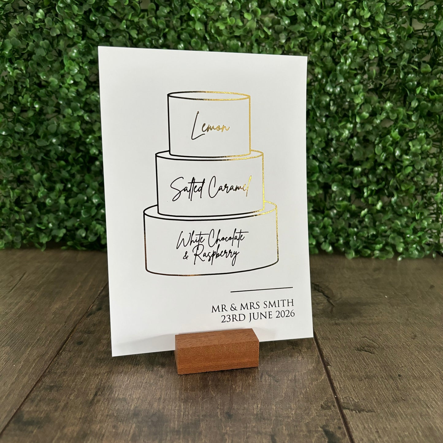 EVA - Wedding cake foiled sign with personalised flavours