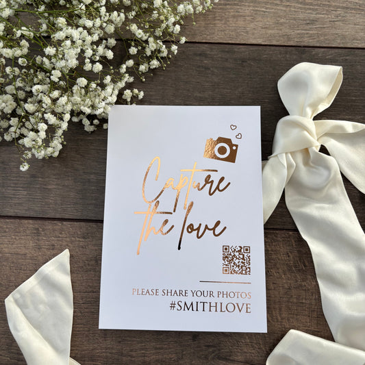 Capture the Love Wedding Foiled Sign with QR Code & Hashtag / Style Eva