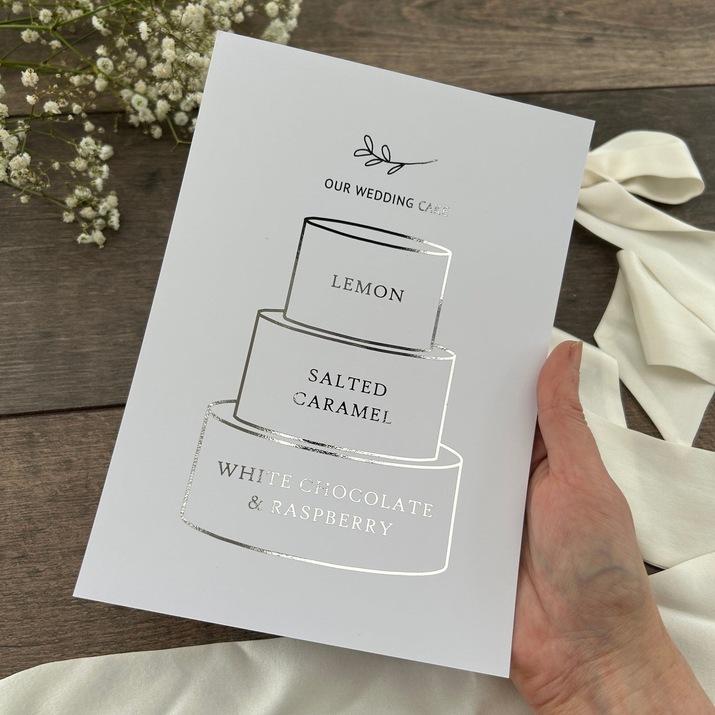 Wedding Cake Foiled Sign with Personalised Flavours / Style Grace