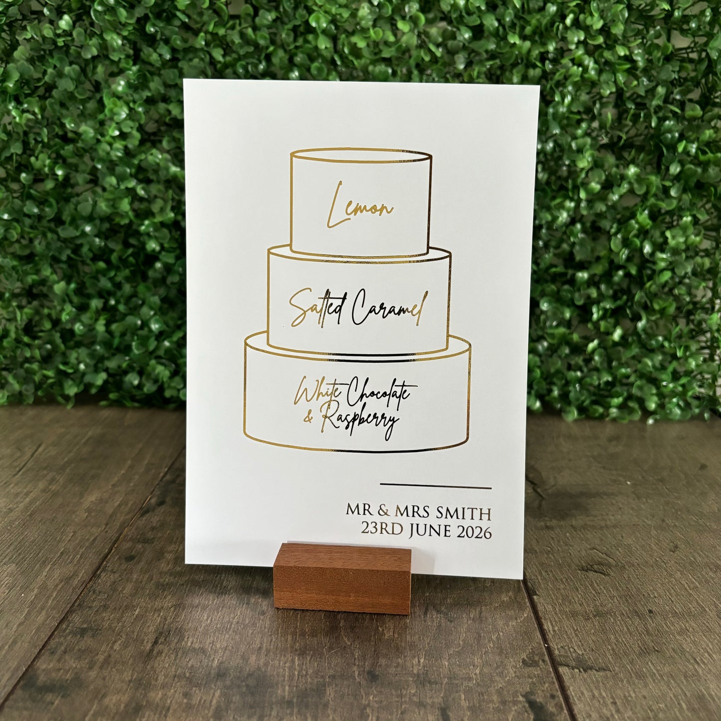 EVA - Wedding cake foiled sign with personalised flavours