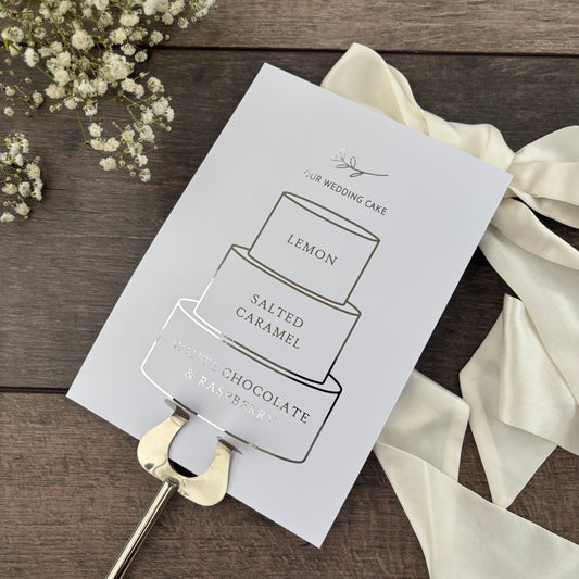 Wedding Cake Foiled Sign with Personalised Flavours / Style Grace