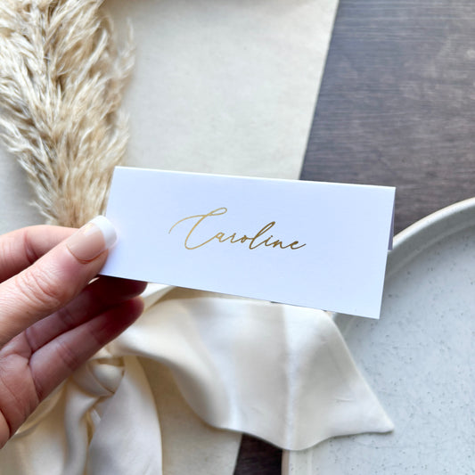 Foiled Folded Place Cards – Personalised Wedding Name Cards / Style Ari