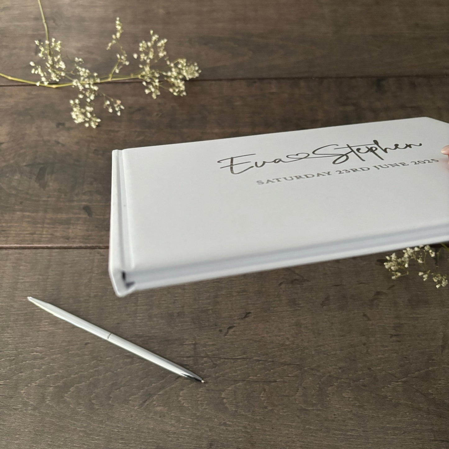 EVA - Silver worded metallic guest book *with FREE pen*
