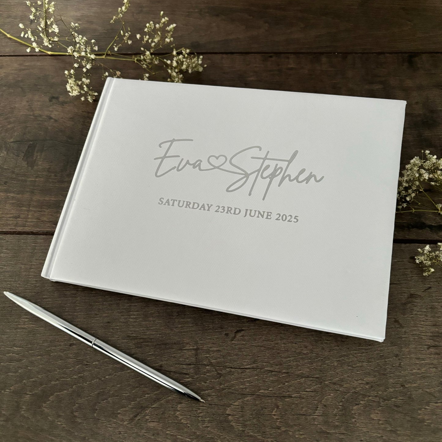 EVA - Silver worded metallic guest book *with FREE pen*
