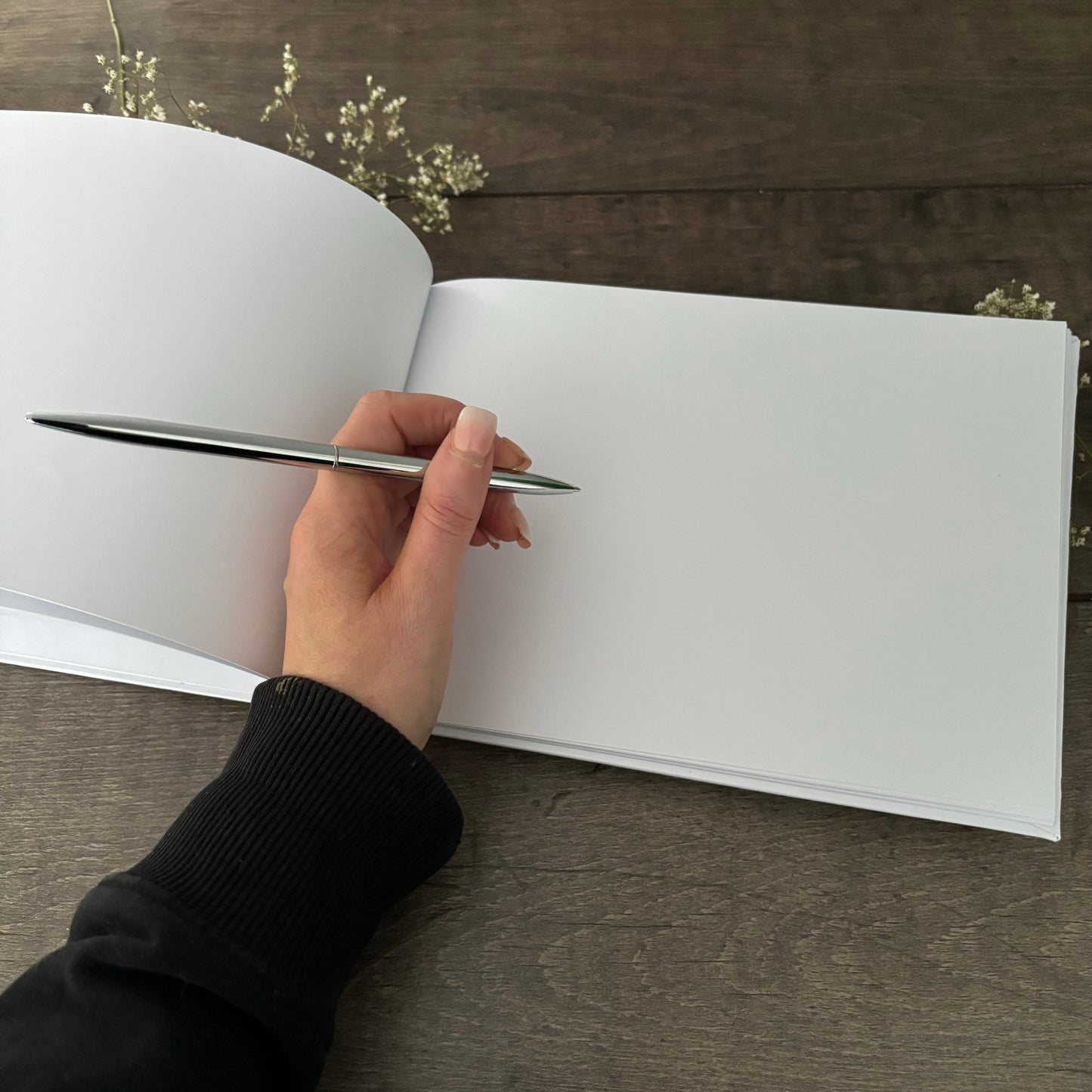 EVA - Silver worded metallic guest book *with FREE pen*