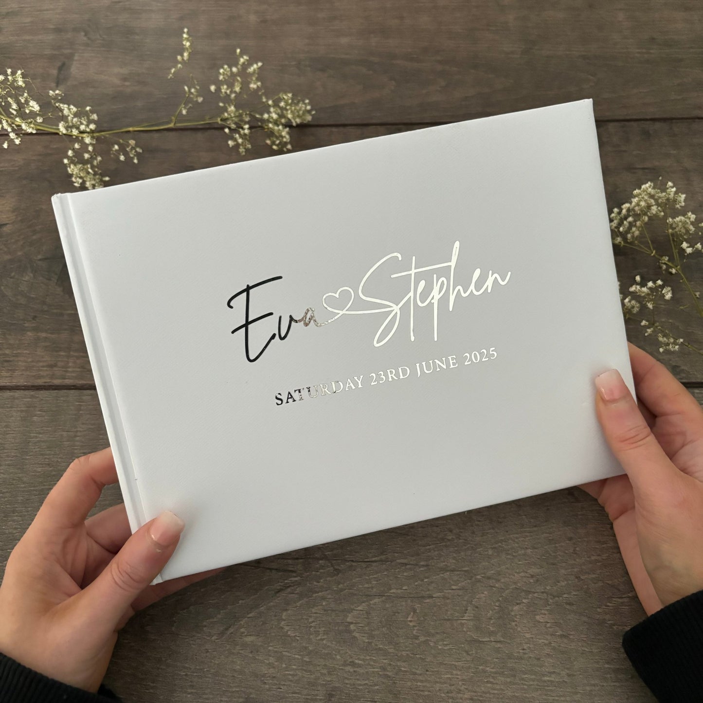 EVA - Silver worded metallic guest book *with FREE pen*