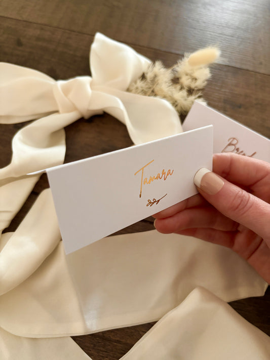 Folded Wedding Place Cards – Stylish Foil Design with Foliage Detail / Style Eva