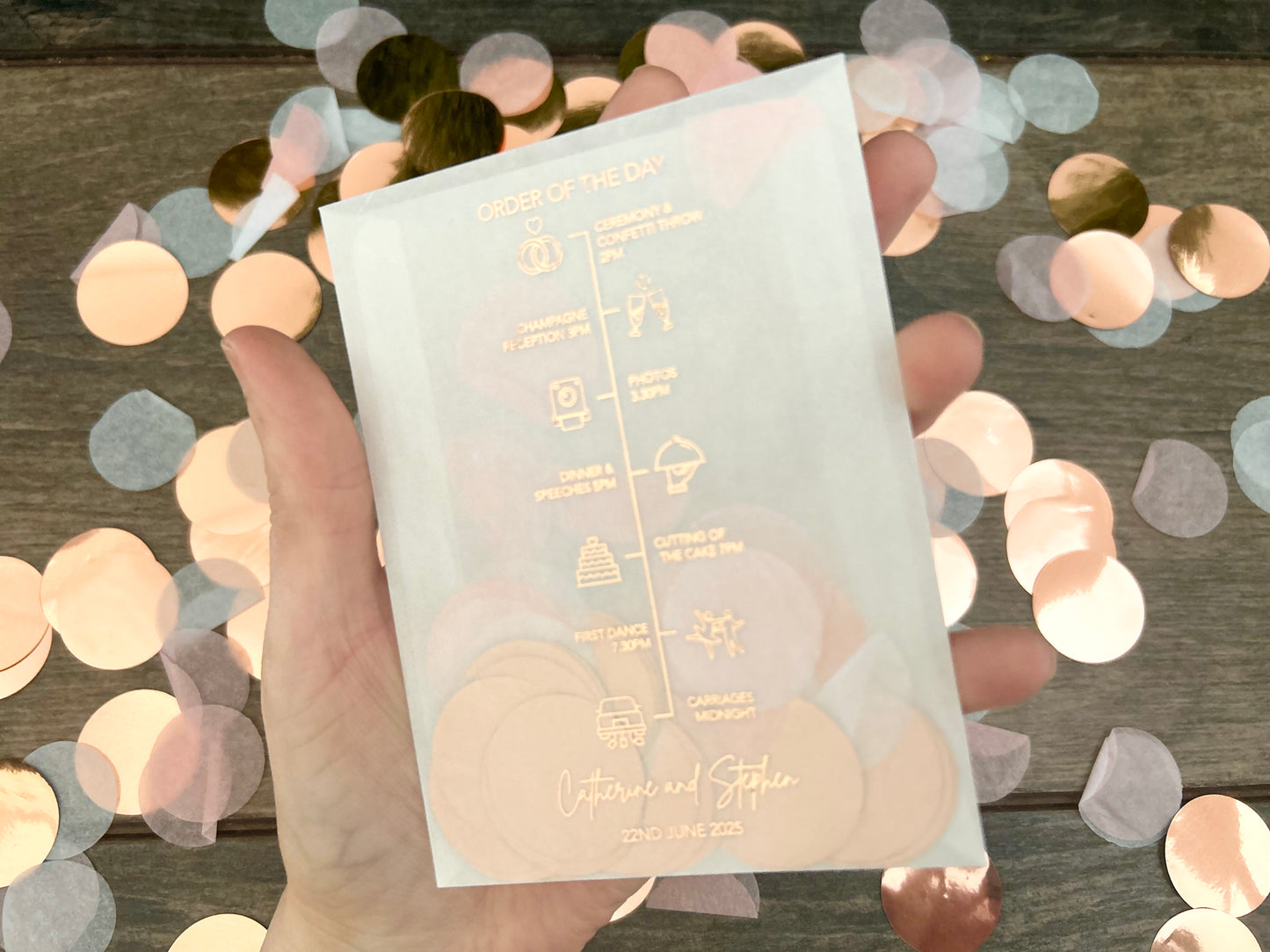 Picture timeline personalised foiled confetti bags