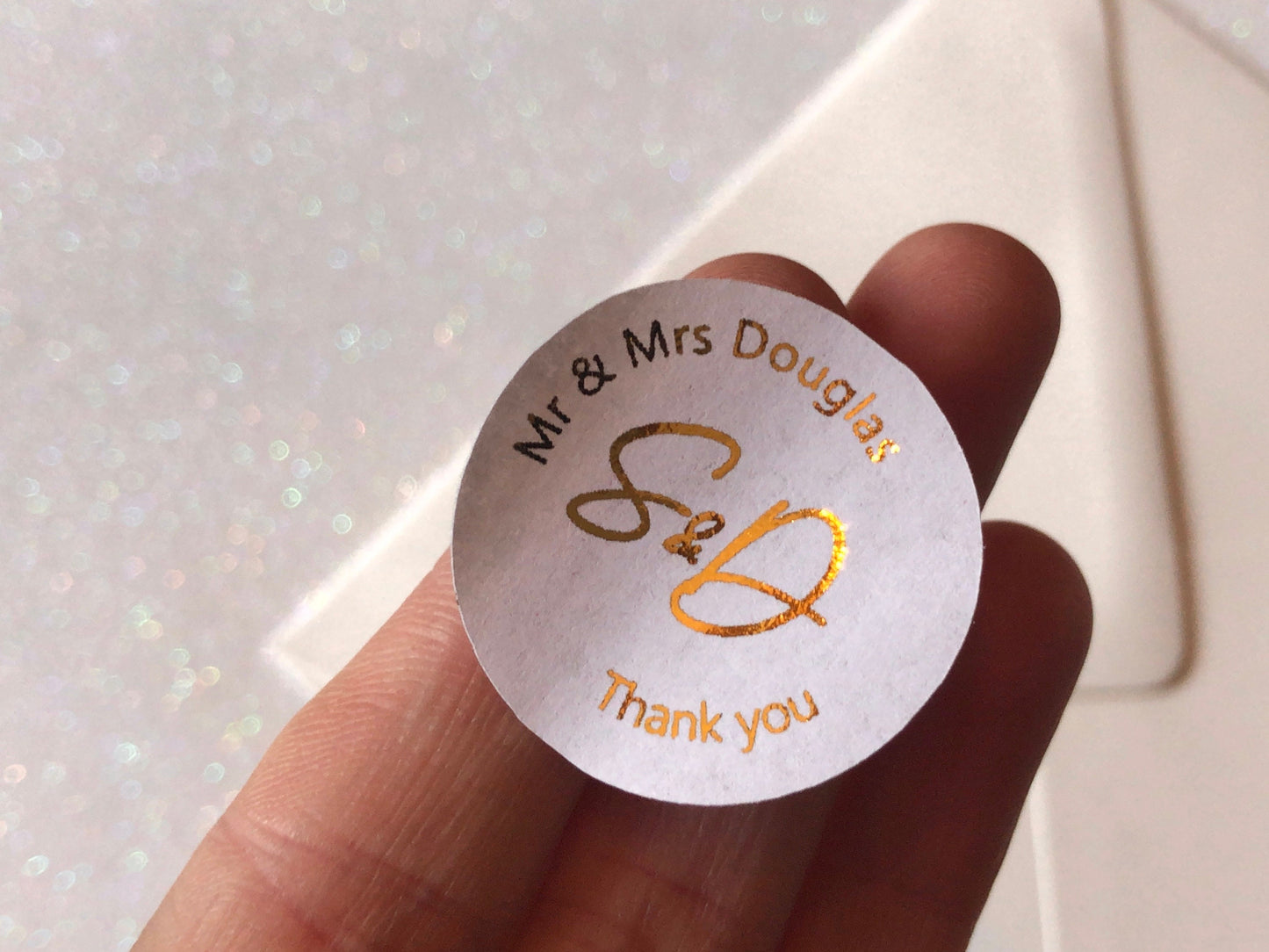 Handwriting font personalised foiled thank you stickers
