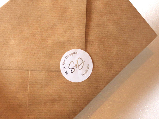 Handwriting font personalised foiled thank you stickers