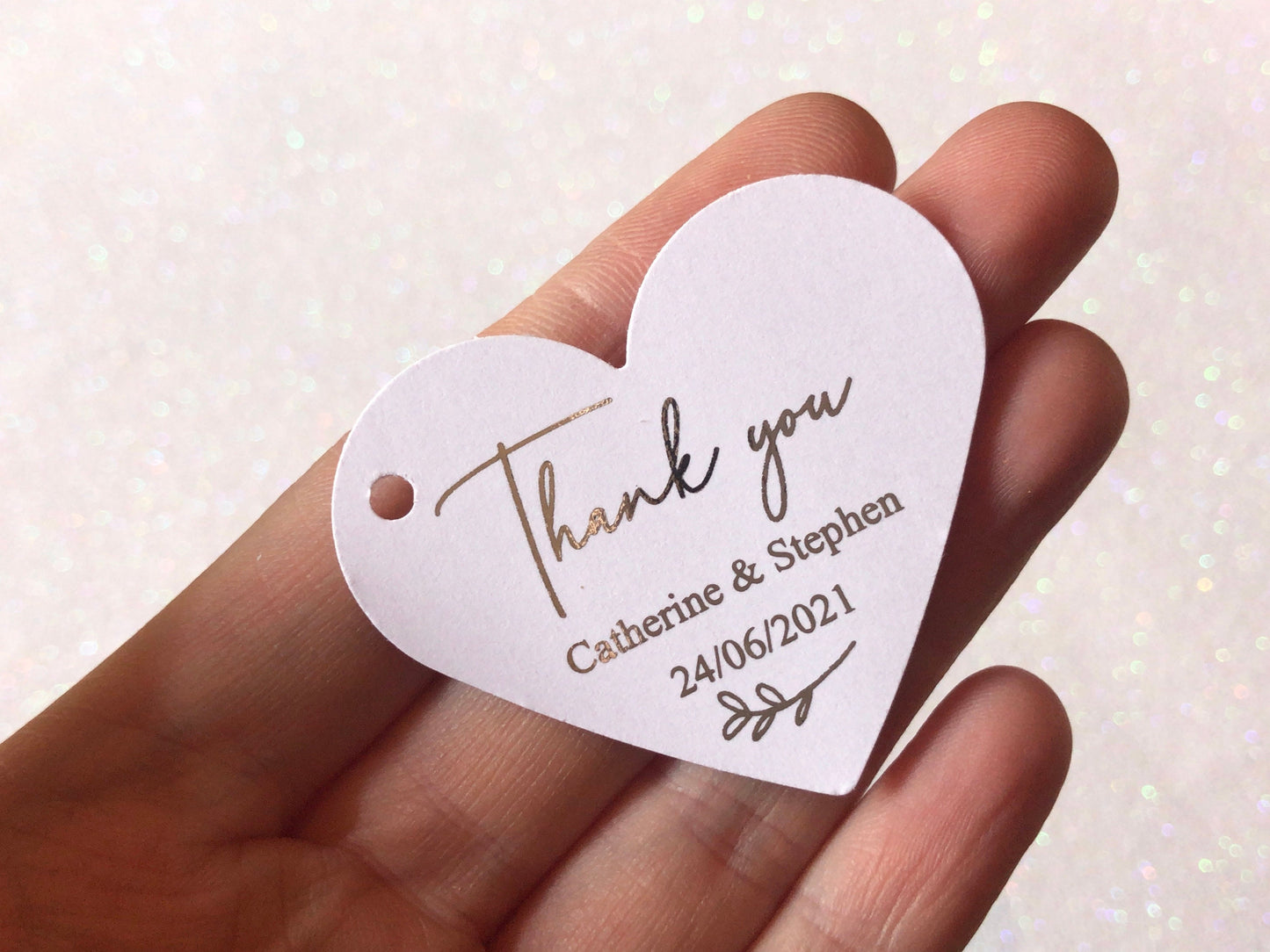 Foilage heart personalised foiled thank you tags