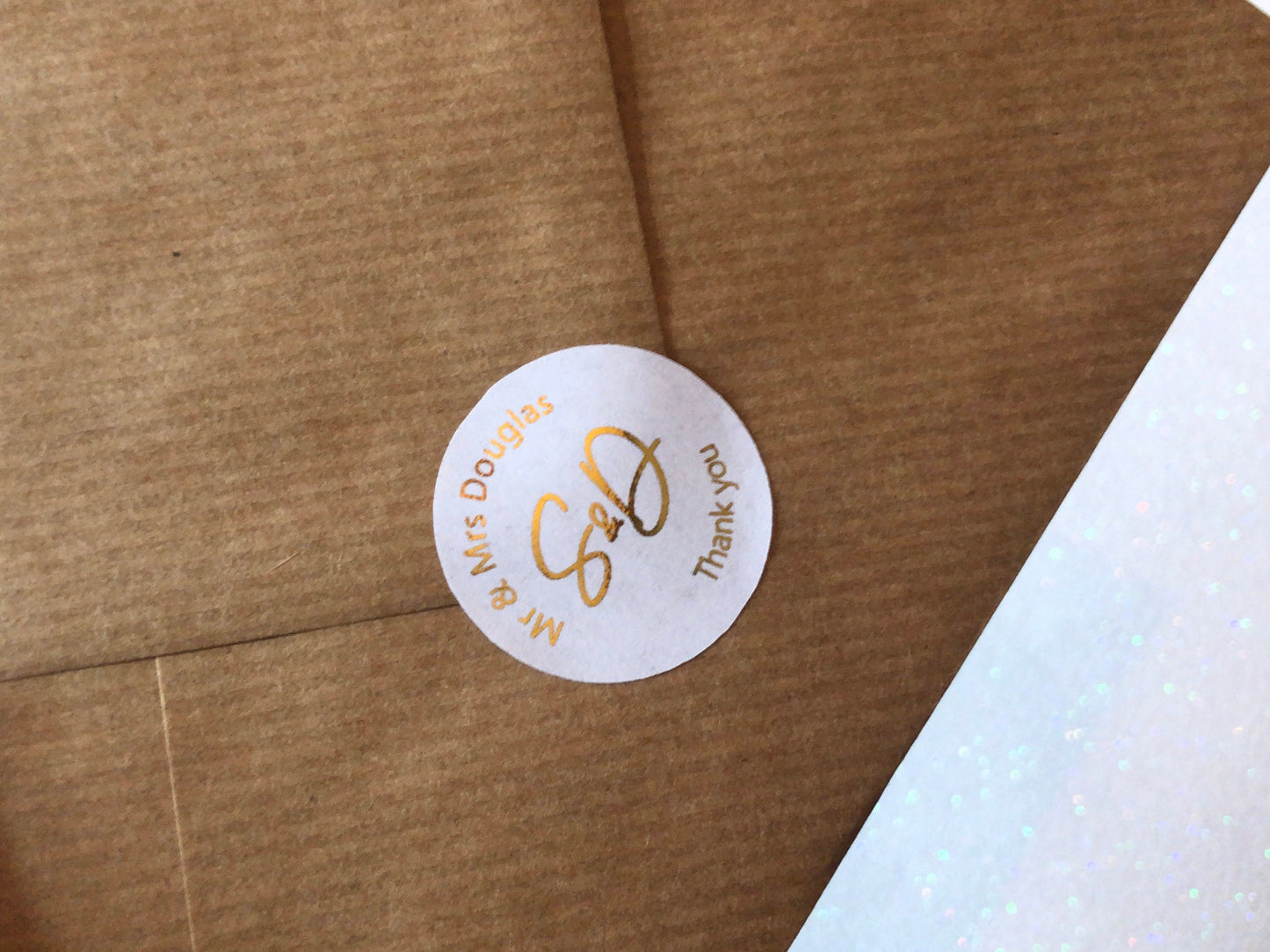 Handwriting font personalised foiled thank you stickers