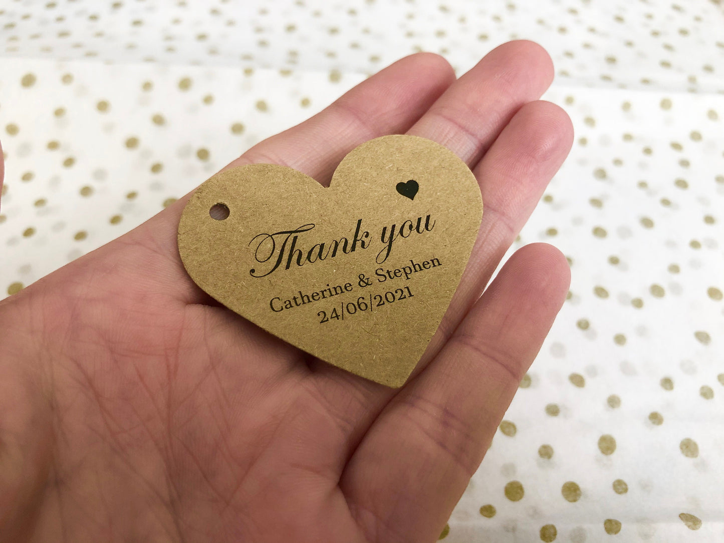 Rustic italic font with heart favour tags