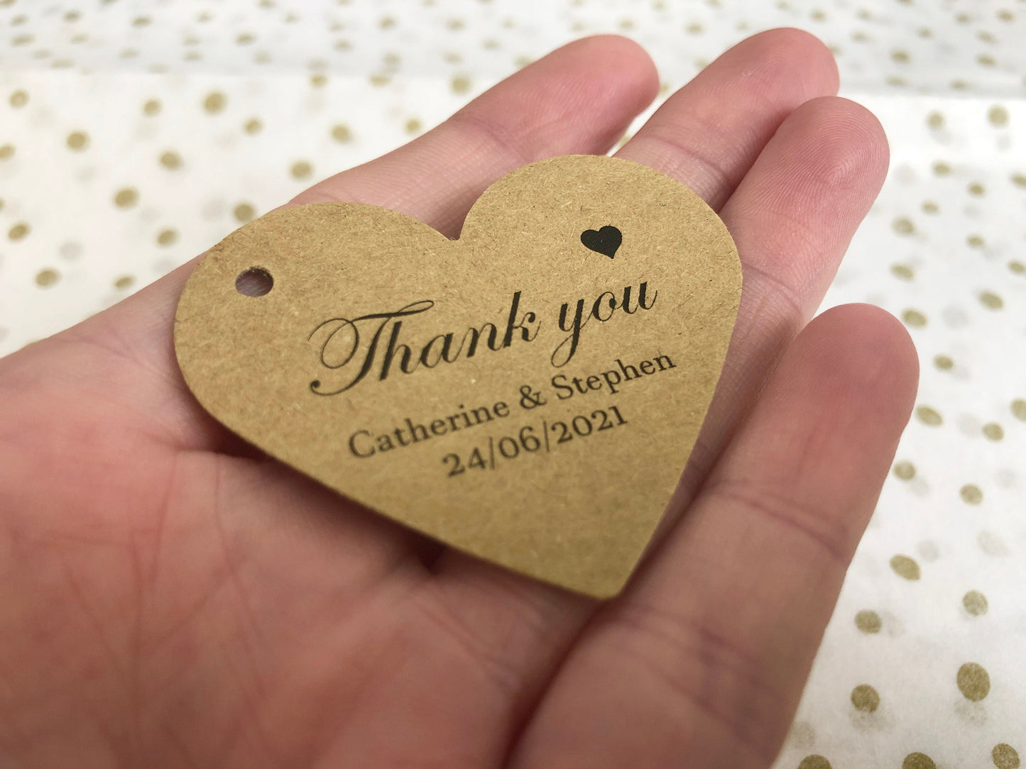 Rustic italic font with heart favour tags
