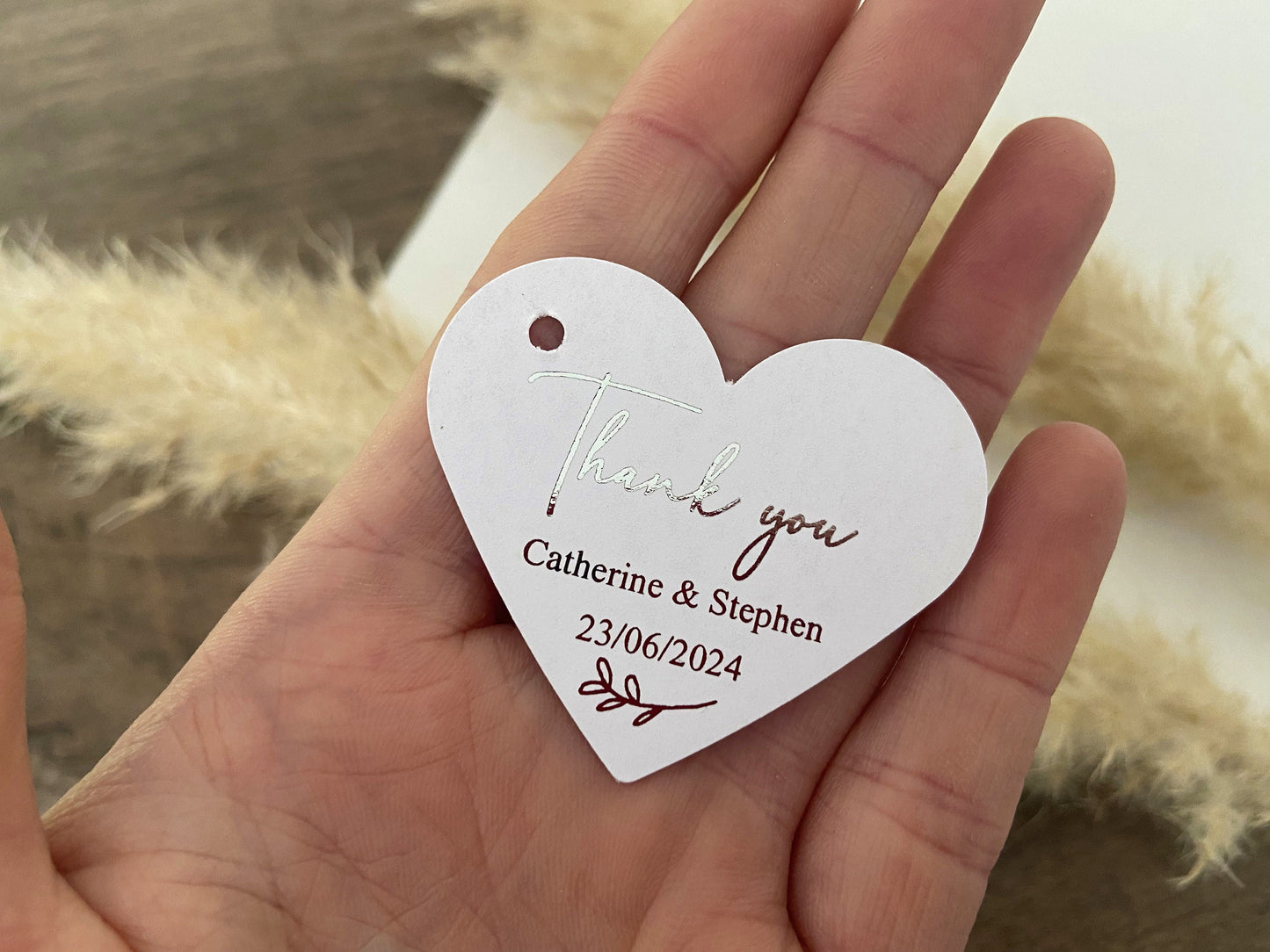 Foilage heart personalised foiled thank you tags