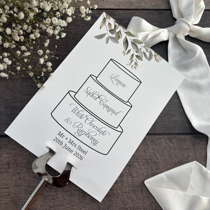 Wedding Cake Printed Sign with Personalised Flavours / botanical sign / Style Fiona