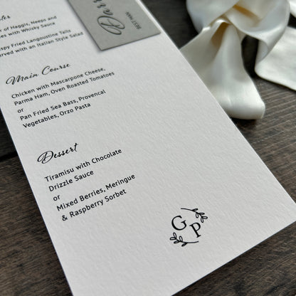Menu Cards with Hole & Option of Place Card and Ribbon / Style Grace