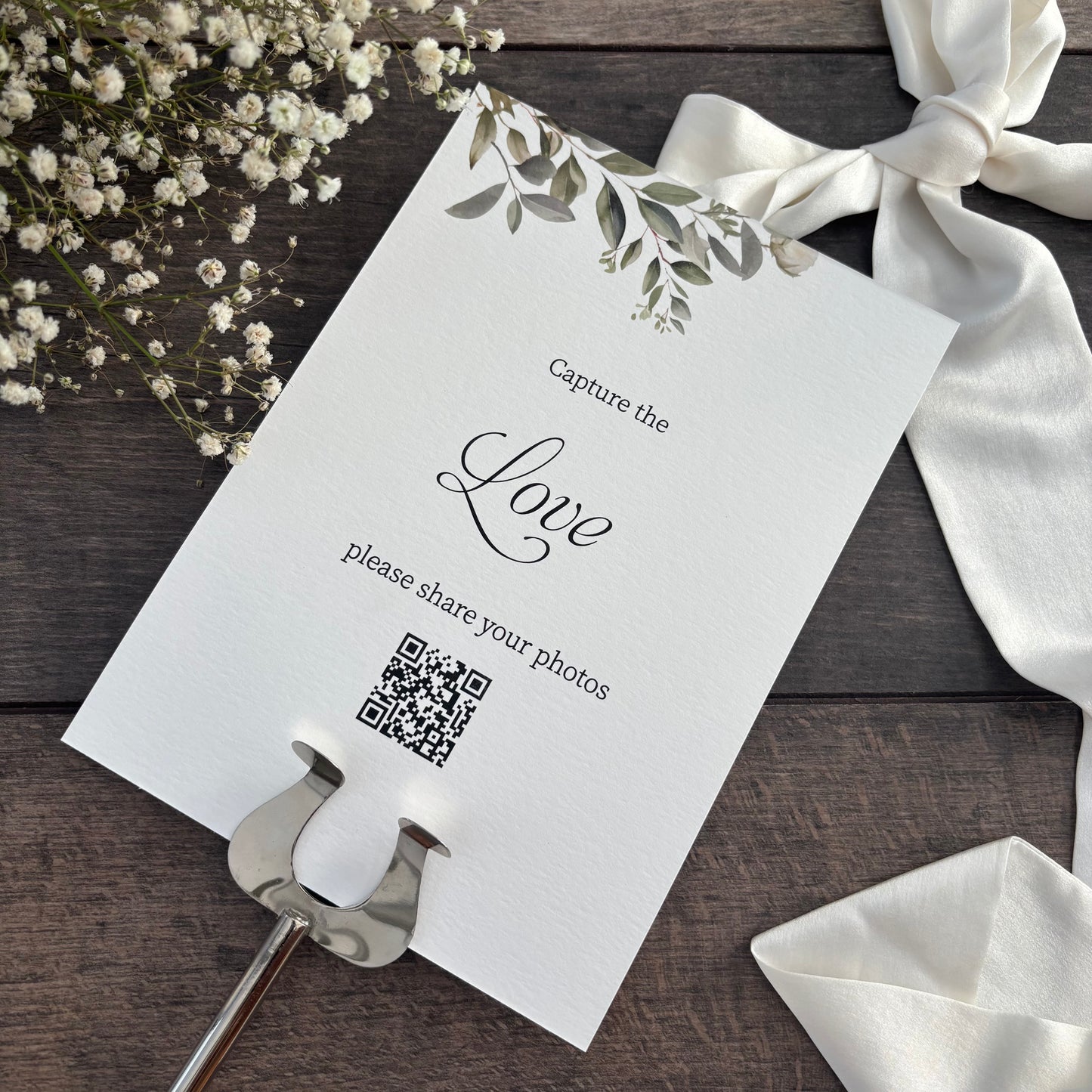 Capture the Love Wedding Printed Botanical Sign with QR Code / Style Fiona