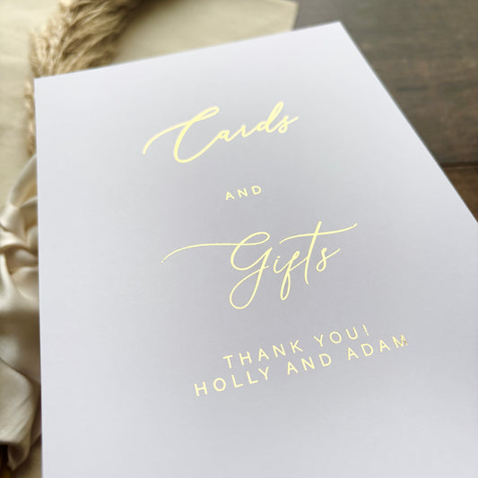 Wedding Cards and Gifts Foiled Sign – Elegant Table Signage / Style Ari