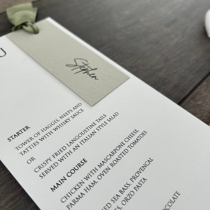 Menu Cards with Hole & Option of Place Card and Ribbon / Style Eva