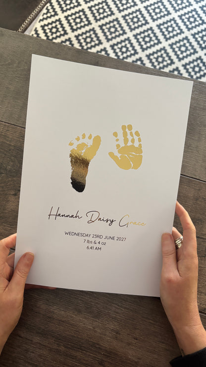 Personalised Baby Hand & Footprint Foiled Print