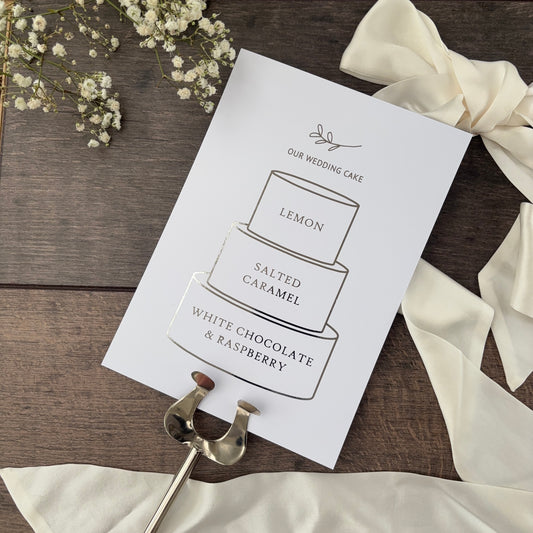 Wedding Cake Foiled Sign with Personalised Flavours / Style Grace