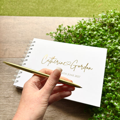 Foiled Personalised White Wedding Guest Book with Heart & Names / Eva