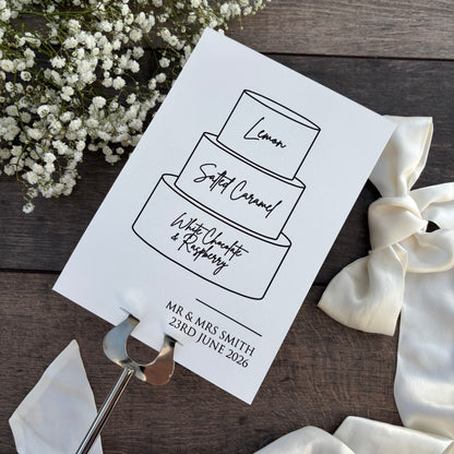Wedding Cake Printed Sign with Personalised Flavours / Style Eva