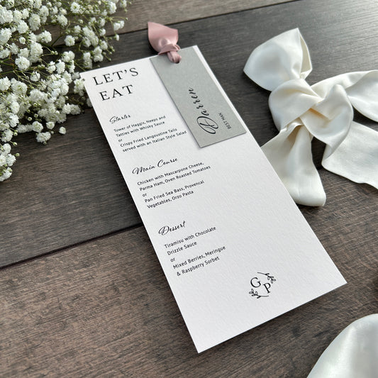 Menu Cards with Hole & Option of Place Card and Ribbon / Style Grace