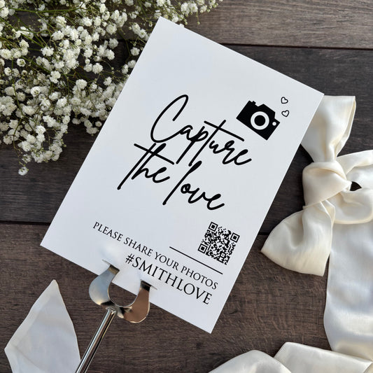Capture the Love Wedding Printed Sign with QR Code & Hashtag / Style Eva