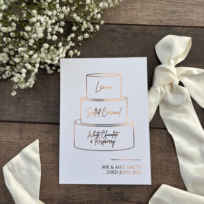 Wedding Cake Foiled Sign with Personalised Flavours / Style Eva