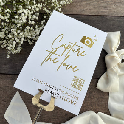 Capture the Love Wedding Foiled Sign with QR Code & Hashtag / Style Eva
