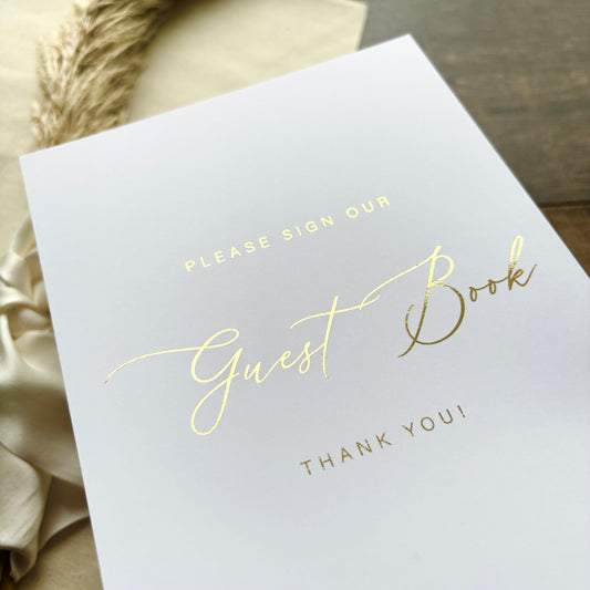 Please Sign Our Guest Book Wedding Foiled Sign – Elegant Display / Style Ari