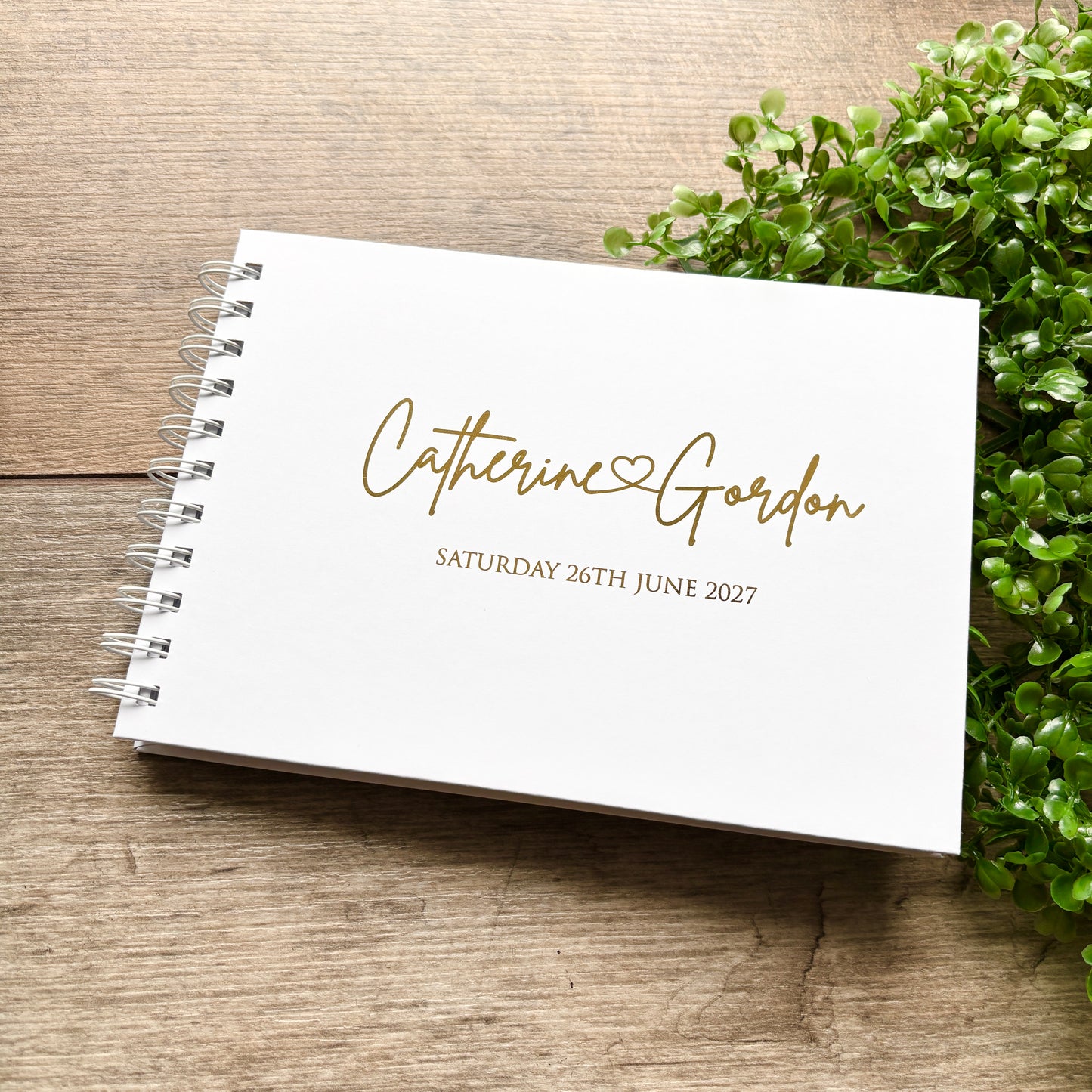 Foiled Personalised White Wedding Guest Book with Heart & Names / Eva